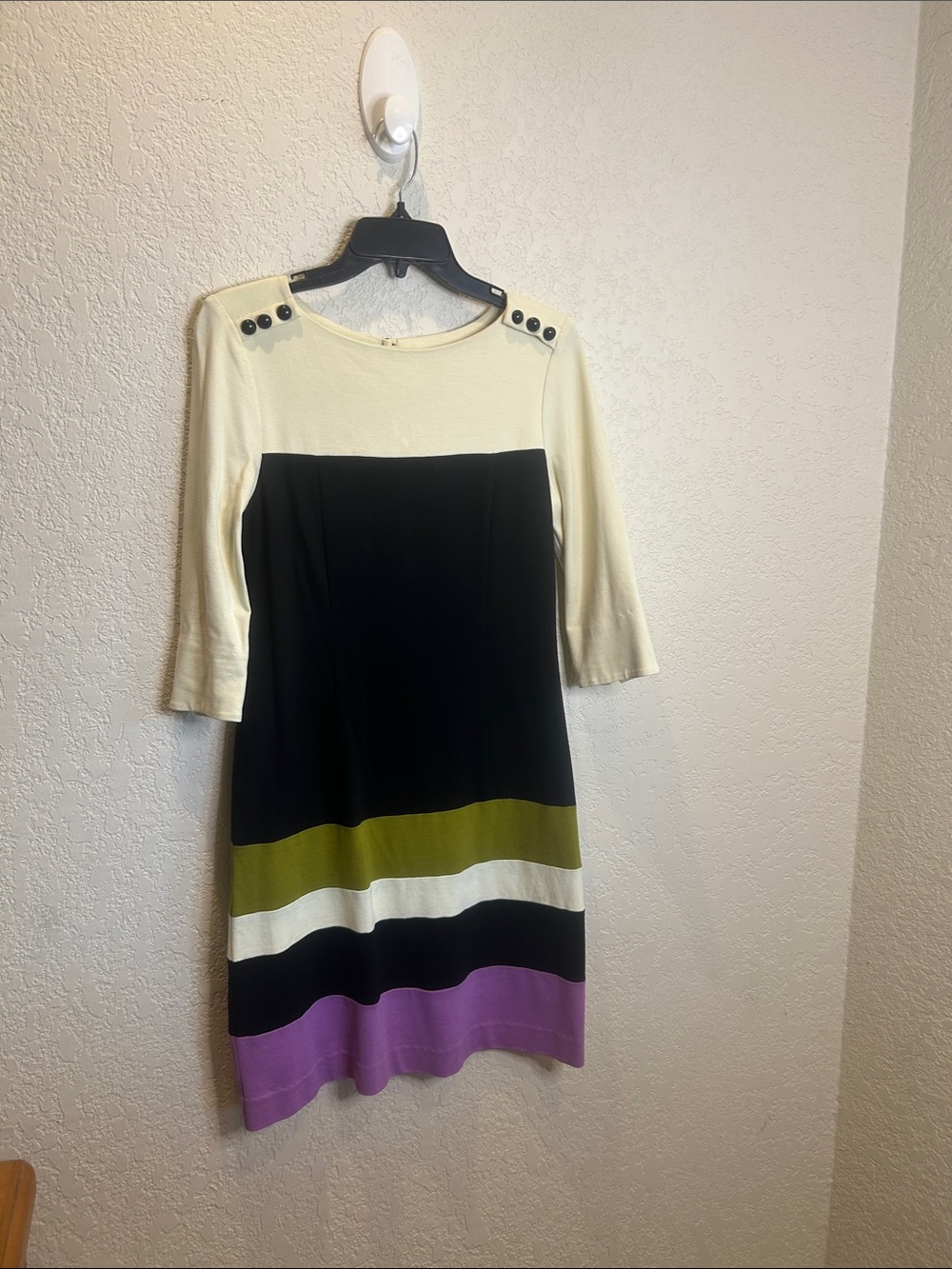 Milly of New York Cream, Black, Olive & Purple Colorblock Shift Dress